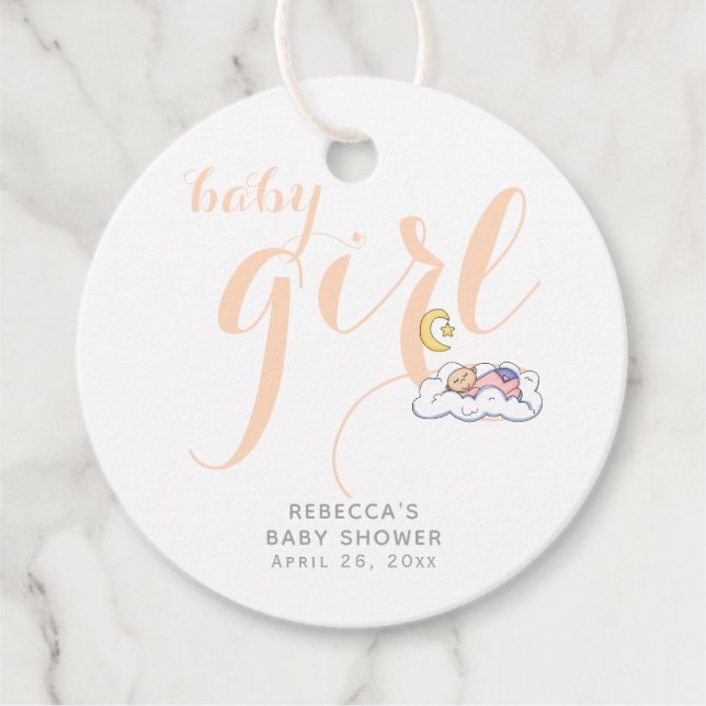 Pfirsichtypografie - schlafende Mädchen-Dusche Geschenkanhänger (Vorderseite)