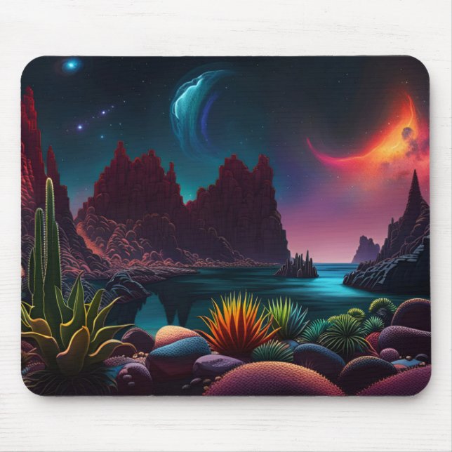 Pflanze auf einem Alien-Planeten unter Sternen Mousepad (Vorne)