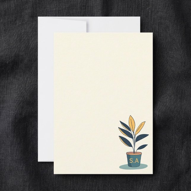 Pflanze aus gepolstertem Haus, Monogramm Dankeskarte (Potted house plant, monogram initials thank you card.)