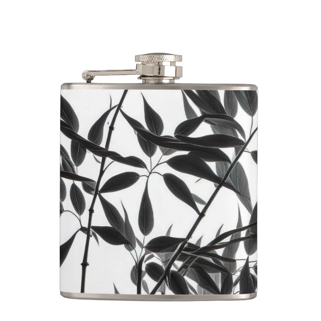 Pflanze aus schwarzem und weißem Bambus Flachmann (Vorderseite)