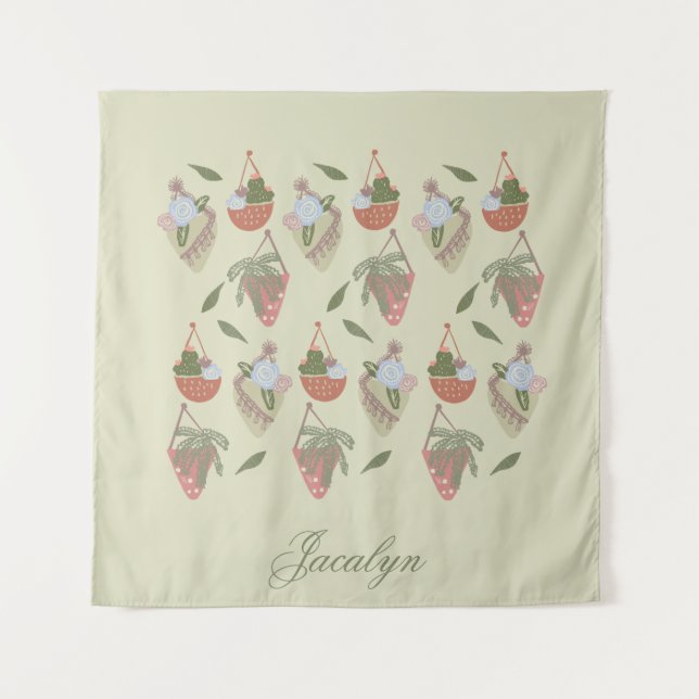 Pflanze Botanischer Kaktus Makrame Name Tapestry Wandteppich (Vorderseite)