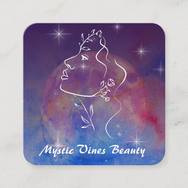 *~* Pflanze Cosmic Moon Goddess Floral QR Botanisc Quadratische Visitenkarte (Vorderseite)