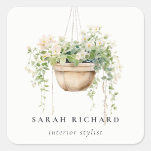 Pflanze des Blumenhauses Wasserfarben Botanisch Quadratischer Aufkleber