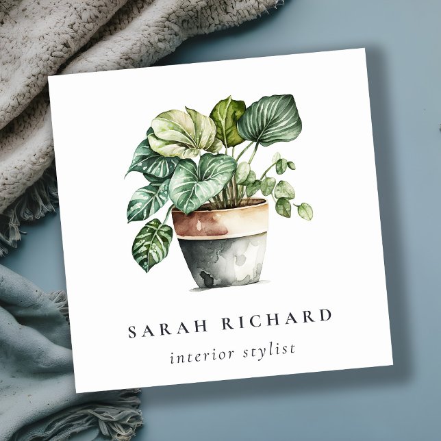 Pflanze des gepolsterten grünen Hauses Wasserfarbe Quadratische Visitenkarte (Von Creator hochgeladen)