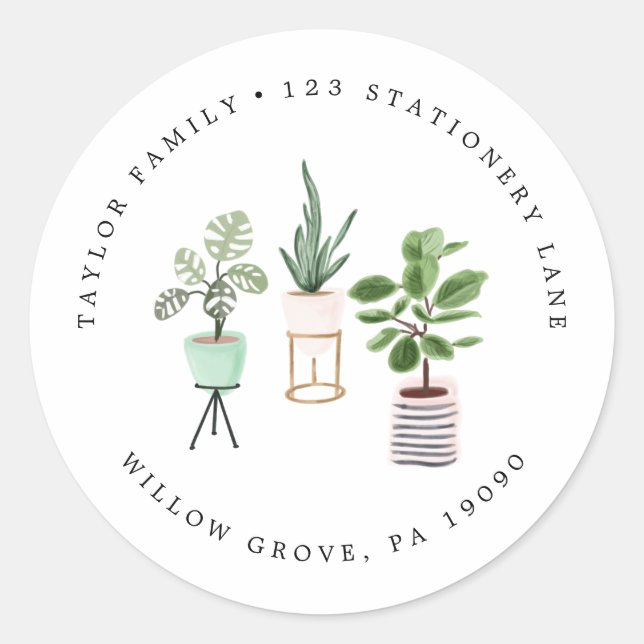 Pflanze des Potted-House-Kreises Rücksendeadresse Runder Aufkleber (Vorderseite)