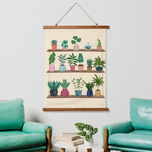Pflanze Glücklich Wandteppich Mit Holzrahmen (Wohnzimmer)