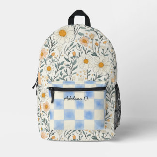 Pflanze Güte Gänseblümchen und Blau Kariert Bedruckter Rucksack