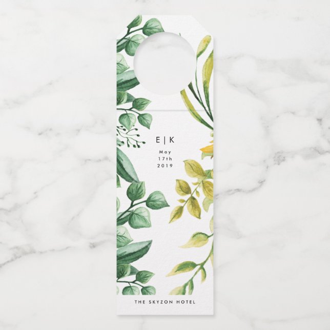 Pflanze Hochzeit von Frische Grünpflanzen Flaschenanhänger (Vorderseite)