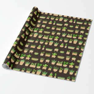 Pflanze Kaktus auf dunkelbraunem Wrapping Paper Geschenkpapier