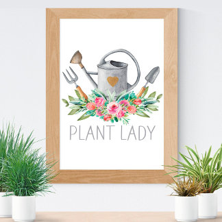 Pflanze Lady Boho Watercolor Gardener Spaß Chic Poster
