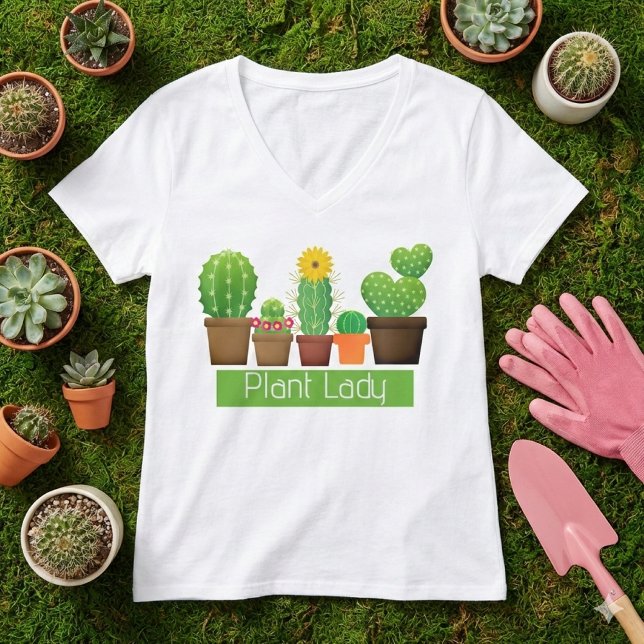 Pflanze Lady Cactus Succulent White T - Shirt (Showcase your passion for gardening with a plant lady t-shirt featuring succulent artwork.)
