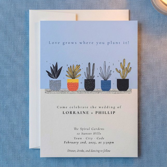 Pflanze Liebhaber der Hochzeit Einladung (Bright house plant lover wedding invitation.)