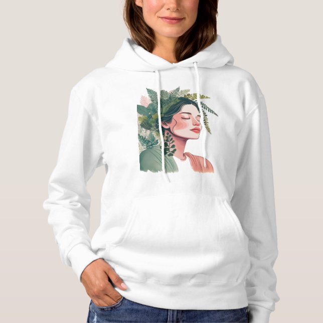 Pflanze Lover Frau mit Haar aus Haushaltspflanzen Hoodie (Vorderseite)