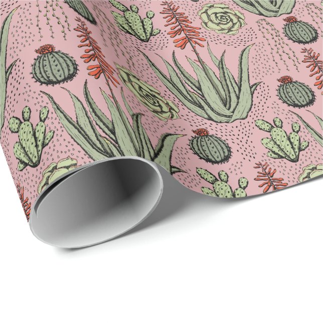 Pflanze Lover Pink Aloe Vera Succulents Cactus Geschenkpapier (Rolleneckpunkt)