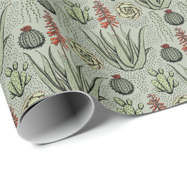 Pflanze Lover Sage Green Aloe Vera Succulents Cact Geschenkpapier (Rolleneckpunkt)
