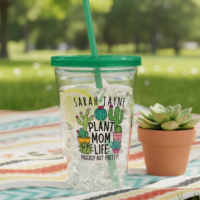 Pflanze Mama Leben prickly, aber Hübsch Kaktus Acryltrinkbecher (This prickly but pretty cactus tumbler is perfect for enjoying refreshing drinks under the sun.)