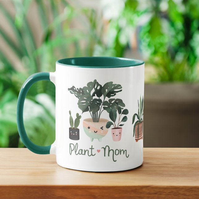 Pflanze Mama Spaß & Niedliche Aquarelltöne Pflanze Kaffeetasse (Plant Mom Fun & Cute Watercolor Potted Plants Coffee Mug)