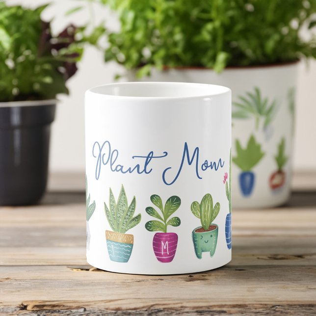 Pflanze Mama Spaß und Niedliche Pflanze Monogramm Kaffeetasse (Plant Mom Fun & Cute Potted Plants Monogram Coffee Mug)