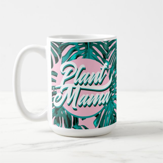 Pflanze Mama Turquoise Pink Monstera Jungle Blätte Kaffeetasse (Links)