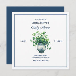 Pflanze mit antiker Vase Babydusche Einladung