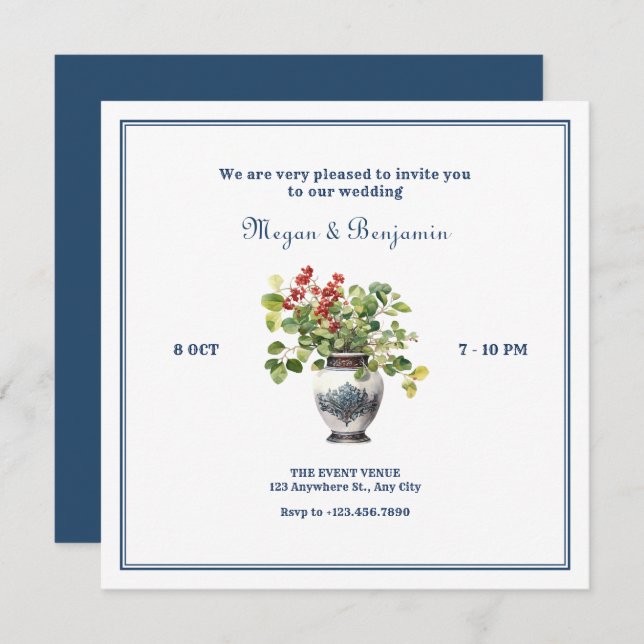Pflanze mit antiker Vase Hochzeit Einladung (Vorne/Hinten)