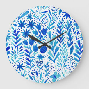 Pflanze mit Blumenwasser Nahtlose Textur Große Wanduhr