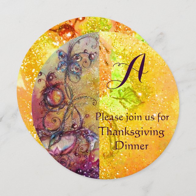 PFLANZE-MONOGRAMM-FLORALLER Erntedank Einladung (Vorne/Hinten)