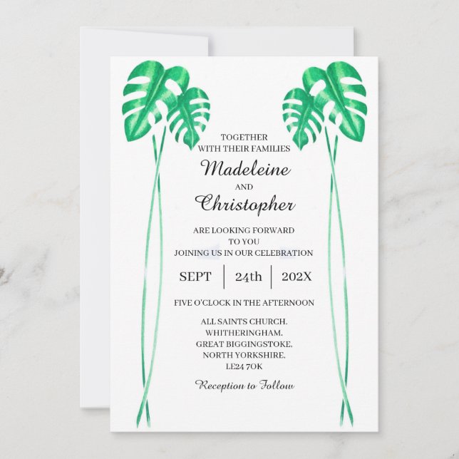 Pflanze Monstera Hochzeit Einladung Schweizer Käse (Vorderseite)