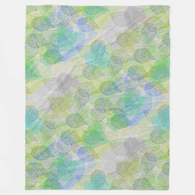 Pflanze Muster A02.b Blätter LGrey BG Fleecedecke (Vorderseite)
