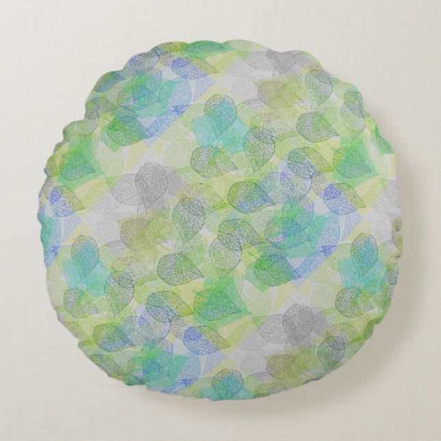 Pflanze Muster A02.b Blätter LGrey BG Rundes Kissen (Vorderseite)