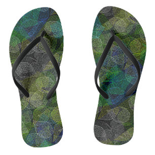 Pflanze Muster A02.b Blätter Schwarze BG Flip Flops