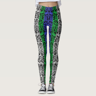 Pflanze Muster Blau und Grün A07.b Schwarze BG Leggings
