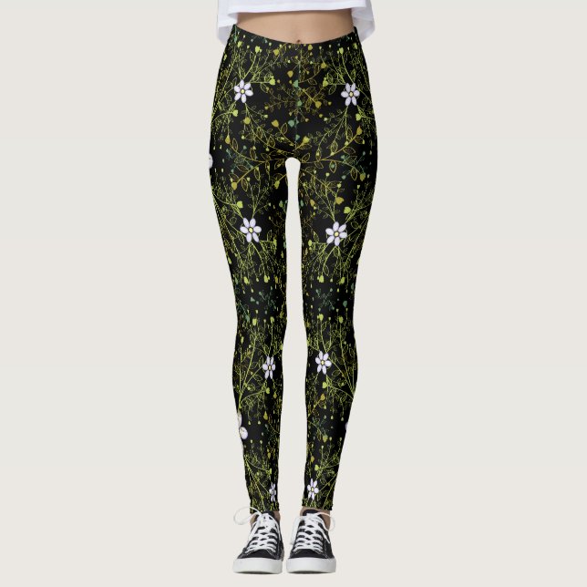 Pflanze pattern.10b Black BG Leggings (Vorderseite)