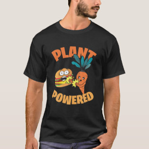 Pflanze Powered Hamburger VS Carrot Fight Go Vegan T-Shirt