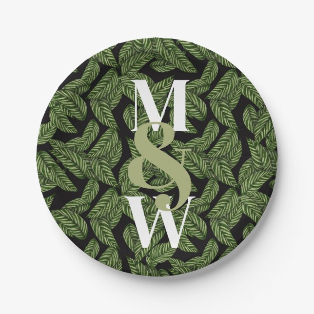Pflanze Print Monogram Pappteller (Vorderseite)