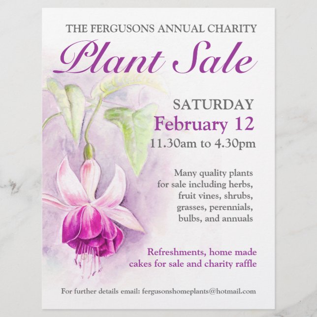 Pflanze Sale fuchsia Art Fundraiser Park/Garten Fl Flyer (Vorne)