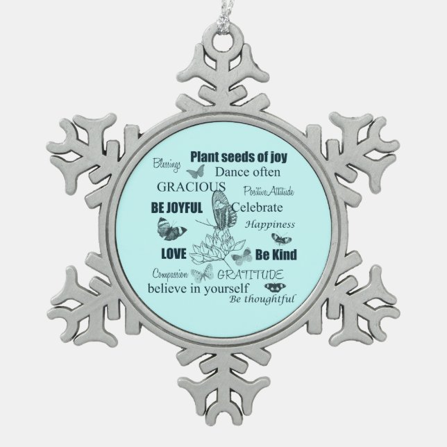 Pflanze Samen der Freude Schneeflocken Zinn-Ornament (Vorderseite)
