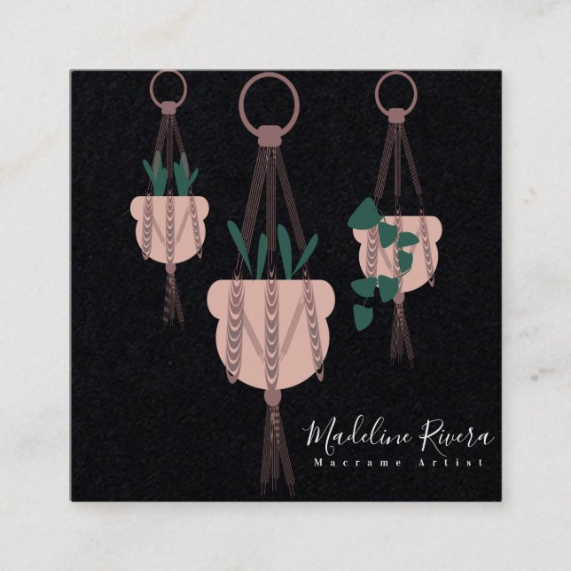 Pflanze Sitter Macarme Artist Hanging Pflanze Quadratische Visitenkarte (Vorderseite)
