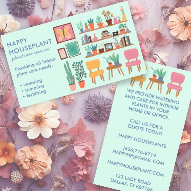 Pflanze Sitter Pflanze Wasserversorgung Wohnhaus Visitenkarte (Plant sitting housesitting houseplant care custom business card with cute illustration)
