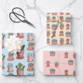 Pflanze Sukkuline und Cacti-Wasserfarbengeschenk Geschenkpapier Set