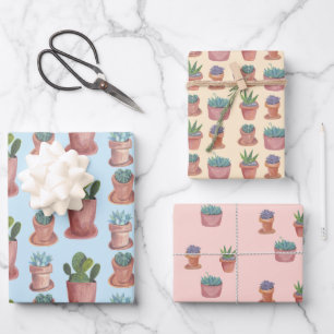 Pflanze Sukkuline und Cacti-Wasserfarbengeschenk Geschenkpapier Set