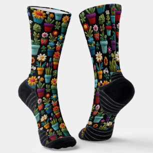 Pflanze und Blume in Mehrfarbigen Töpfen Socken