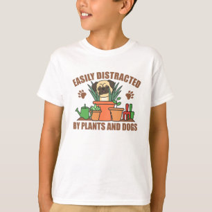 Pflanze und Hunde Mops im Garten Blume T-Shirt