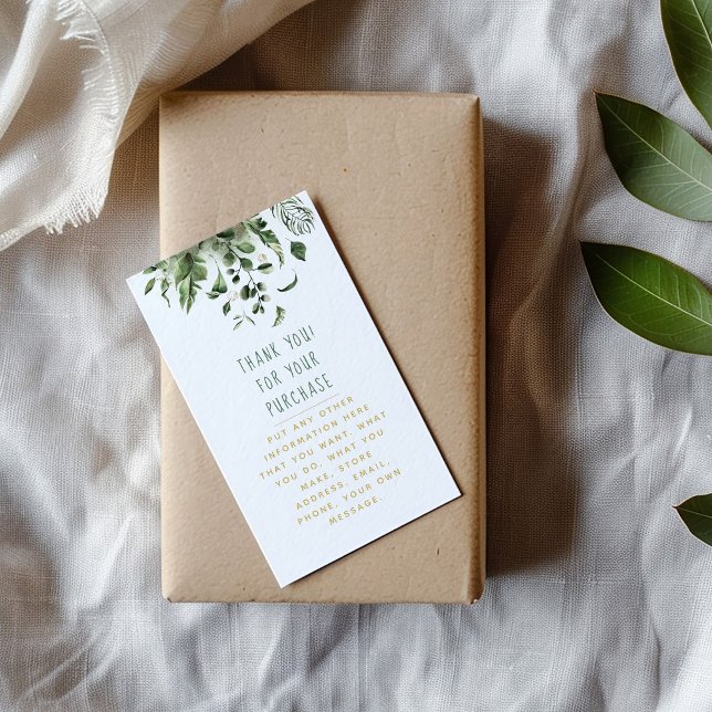 Pflanze und Leaf legen Karte für Kundenbestellunge (Leafs and plants with thank you message in green and gold enclosure card.)