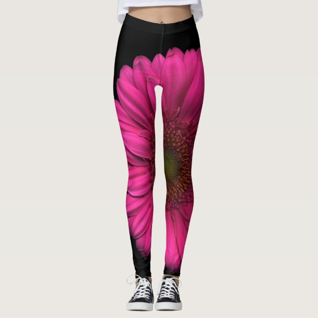 Pflanzen auf Hosen-rosa Gänseblümchen Leggings (Vorderseite)