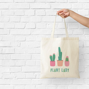 Pflanzen-Dame rosa und grüne Kaktus-Illustrationen Tragetasche