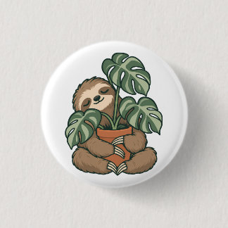 Pflanzen-Eltern Faultier umarmt Monstera Knopf Button