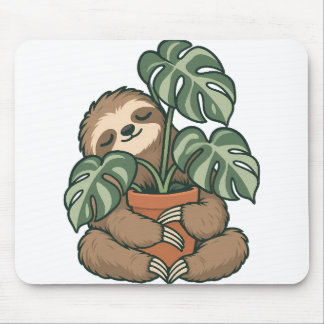Pflanzen-Eltern-Faultier-umarmt-Monstera-Mauspad Mousepad