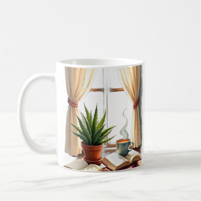 Pflanzen-Eltern-Leseecke Sukkulente und Buch Gemüt Kaffeetasse (Links)