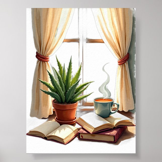 Pflanzen-Eltern-Leseecke Sukkulente und Buch Gemüt Poster (Vorne)